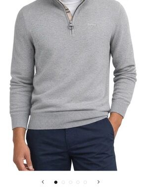 Mens XL Barbour Light Gray Half-Zip Knit Sweater